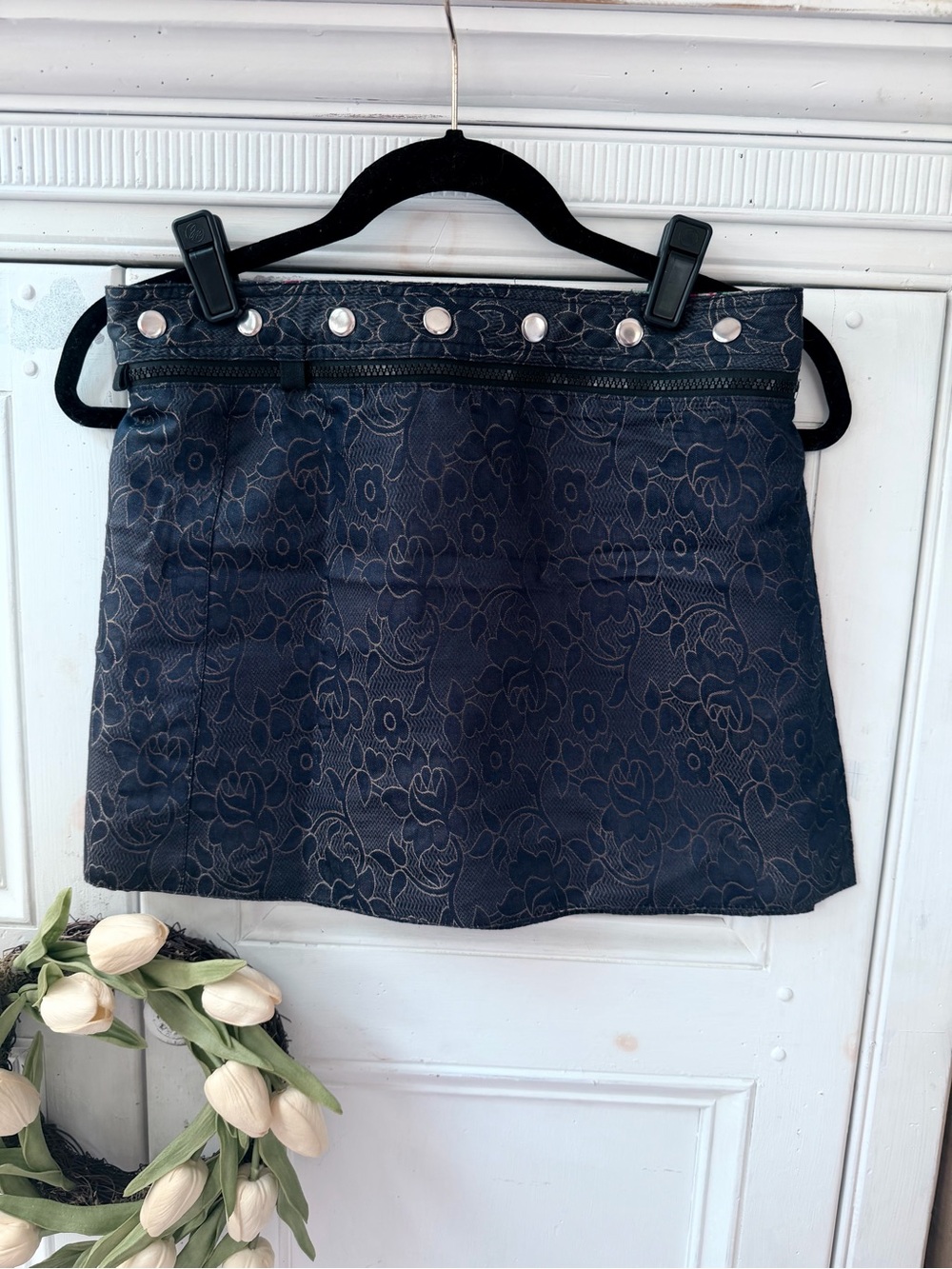 Zand Amsterdam Floral Jacquard Navy Mini Skirt with Button Trim New w/t